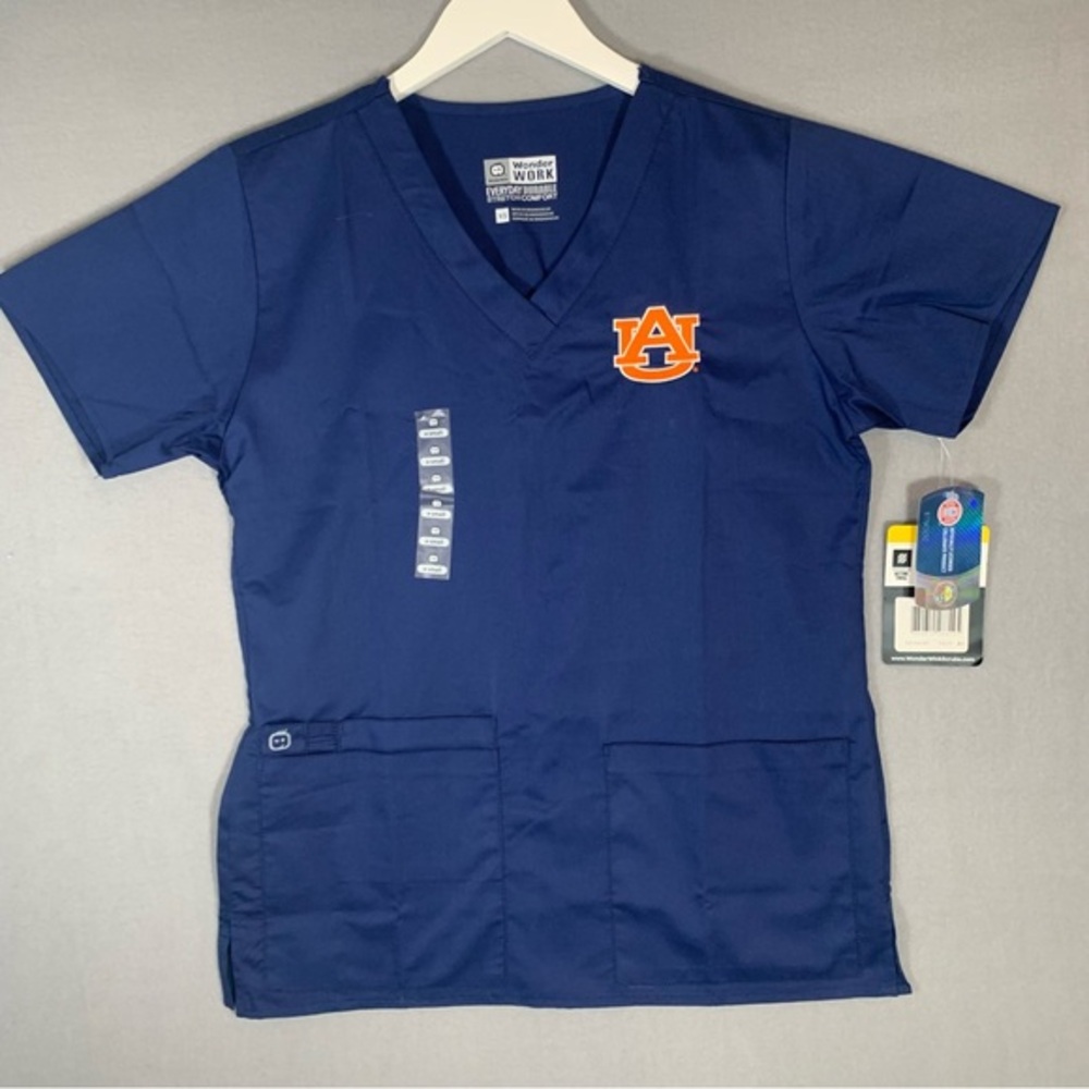 Auburn Scrub Top WonderWink Navy Blue Short Sleeve Size XS